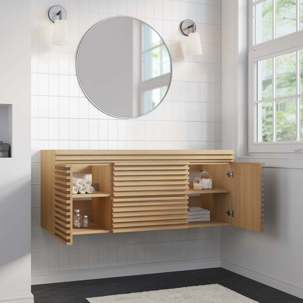 Render 48" Wall-Mount Bathroom Vanity Cabinet, Oak