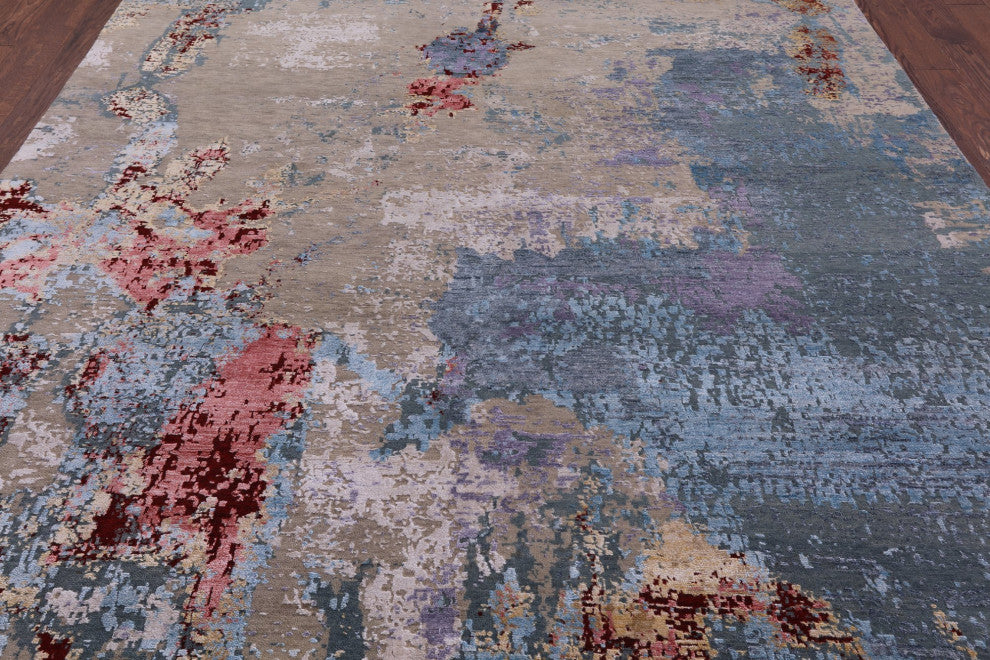 7' 11" X 10' 0" Handmade Abstract Wool and Silk Rug Q5974