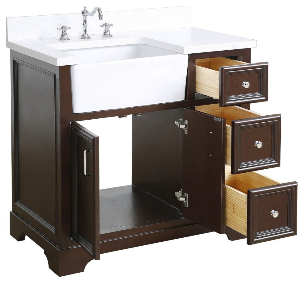Zelda 36" Bathroom Vanity, Base: Chocolate, Top: Quartz