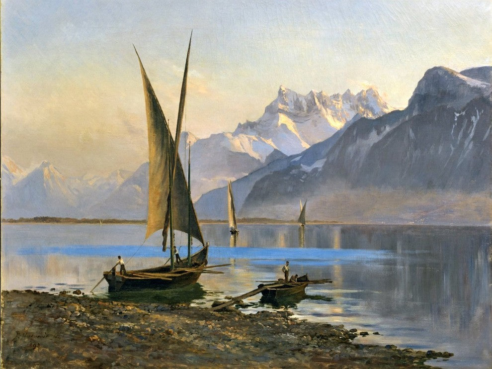 Tile Mural, Landscape By Fritz Edouard Huguenin-Lassauguette Ceramic, Glossy