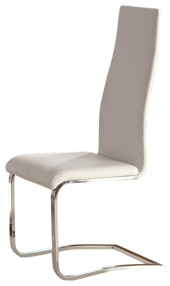 White Faux Leather Dining Chairs With Chrome Legs, Set of 4