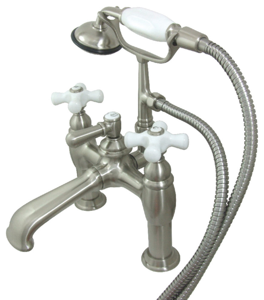 Kingston Brass 7" Deck Mount Tub Faucet With Hand Shower, Brushed Nickel