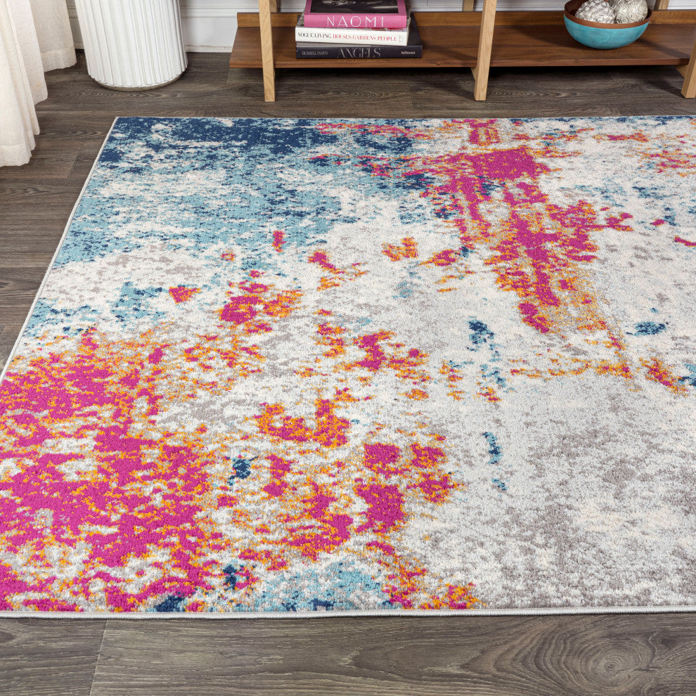 Sunset Modern Abstract Area Rug, Blue/Multi, 4 X 6