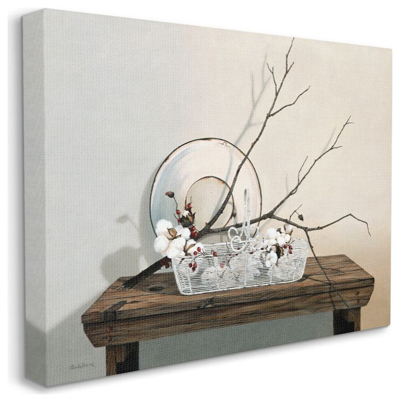 Rustic Winter Farm Table with Cotton Floral Still-Life30x40