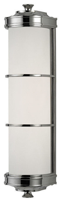 Albany, 2 Light, Wall Sconce, Polished Nickel Finish, White Glass
