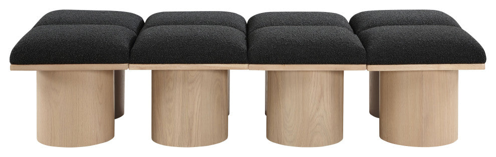Pavilion Boucle Fabric Upholstered 8-Piece Modular Bench, Black, Natural Finish