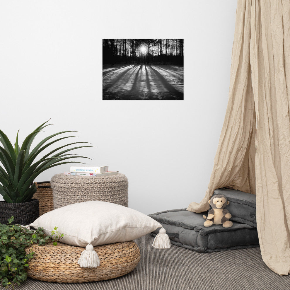 Country Wall Art: Winter Shadows Black & White Landscape Unframed Print, 18" X 24"