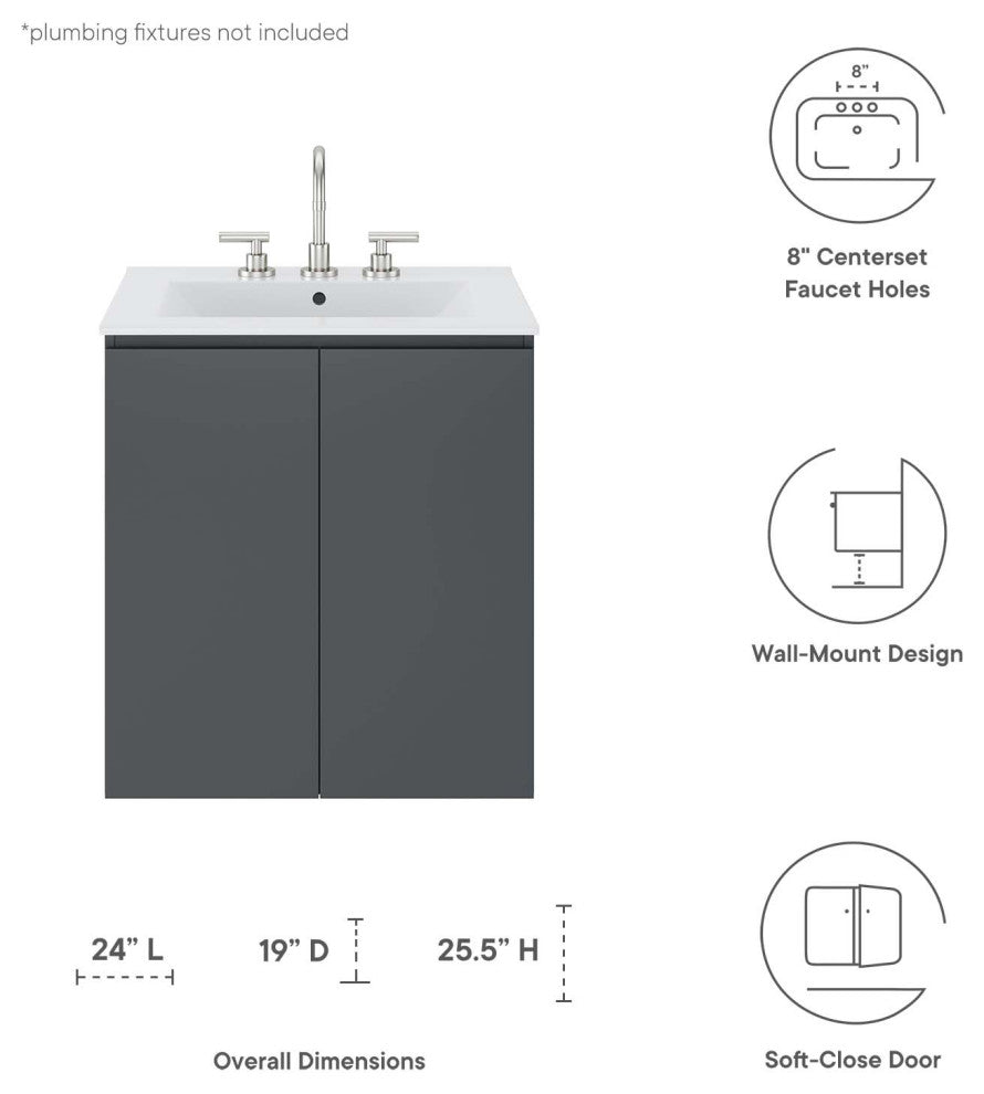 Bryn 24" Wall-Mount Bathroom Vanity, Gray White