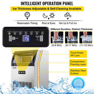 Vevor Commercial Ice Maker Machine Stainless Steel Ice Cube Maker, 121lb/24h