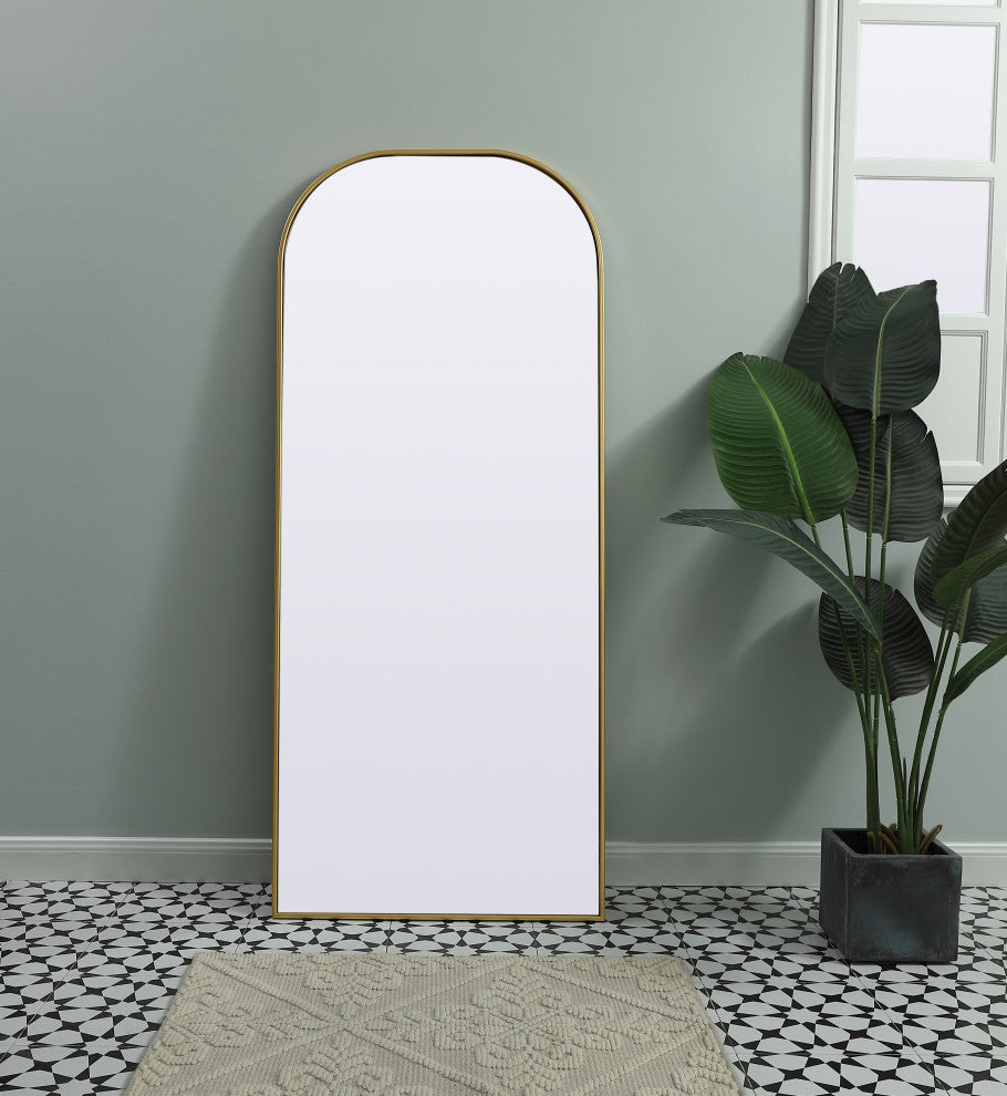 Metal Frame Arch Full Length Mirror 28X66 Inch, Brass