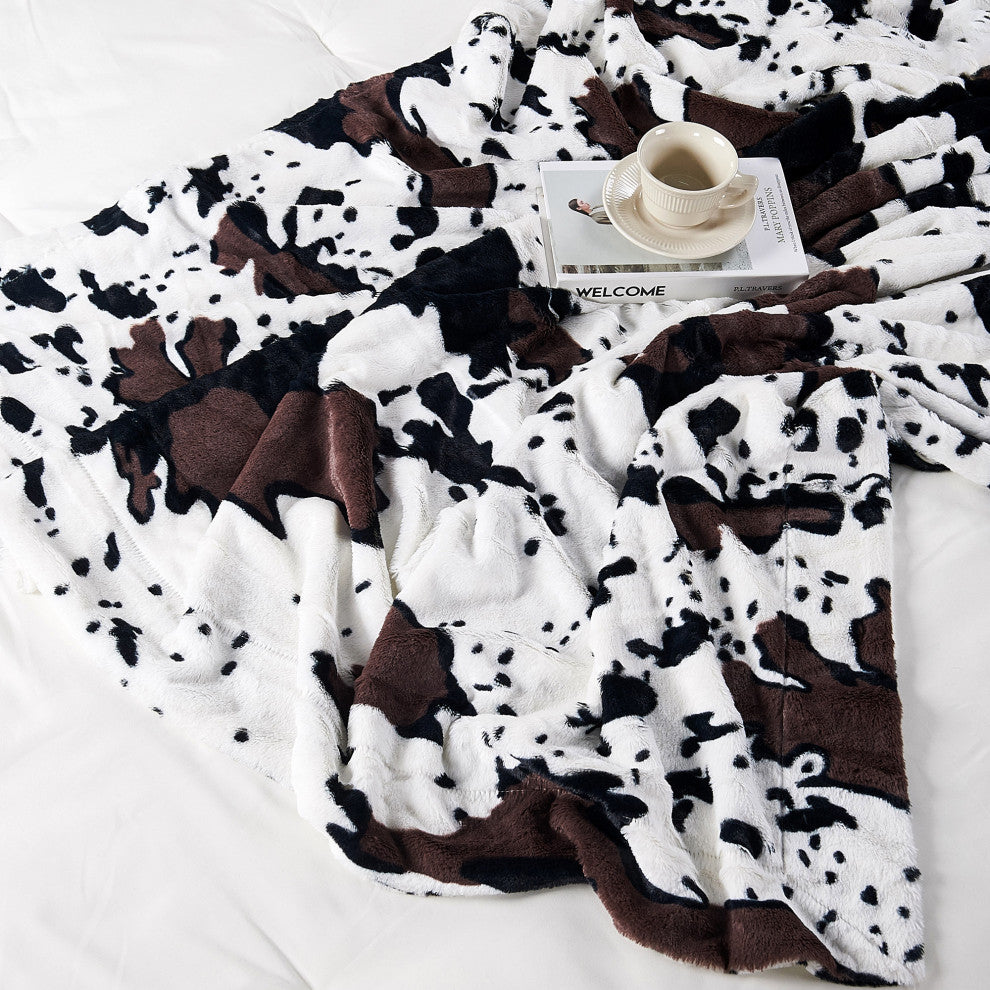 Animal Printed Double Sided Faux Fur Throw Blanket, Cow, 50"x60"