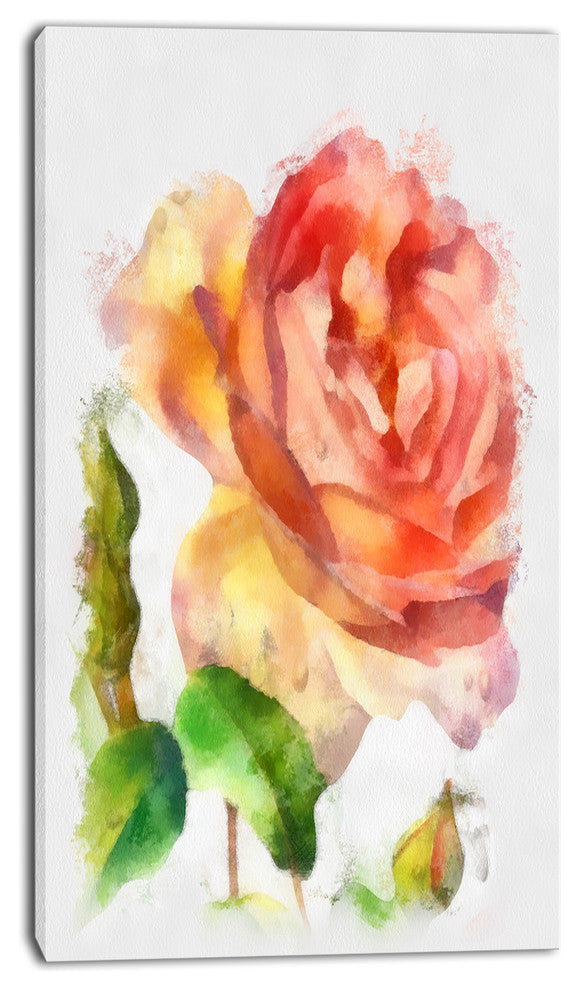 Bloomy Red Rose Watercolor Drawing, Floral Canvas Art Print, 16"x32"