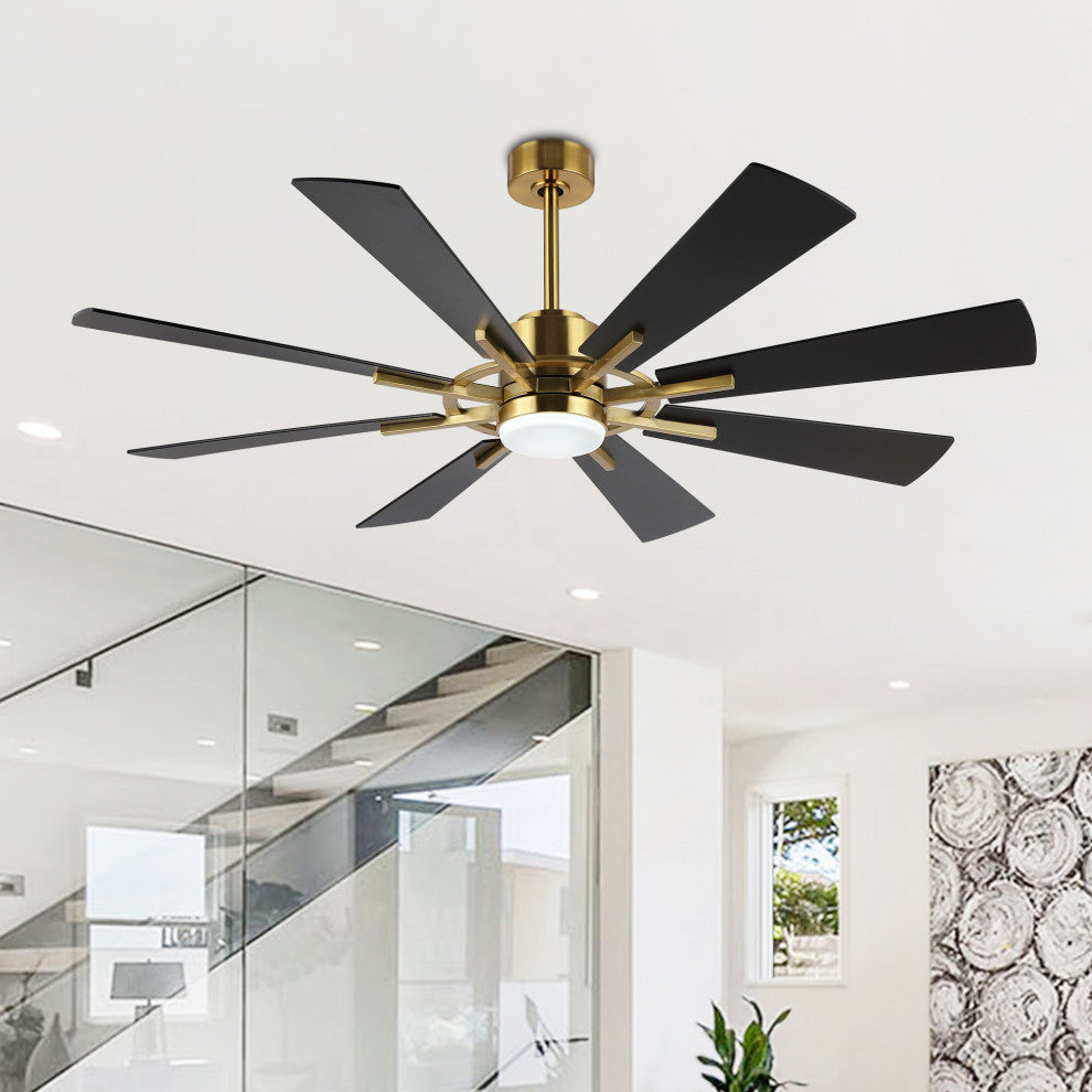 60" Reversible 8-Blade LED Ceiling Fan With Remote and Light, Gold/Black