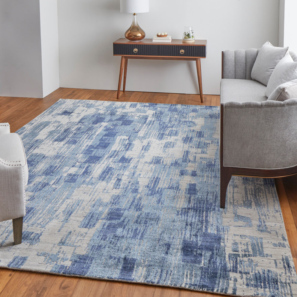 Kinton Modern Abstract, Blue/Ivory, 9'x12' Area Rug