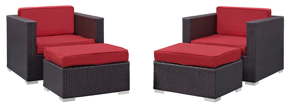 Modway Gather 4-Piece outdoor Patio Sectional Set, Espresso Red