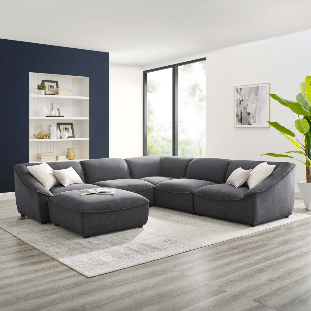 Sectional Sofa Set, Fabric, Dark Gray, Modern, Living Lounge Hospitality