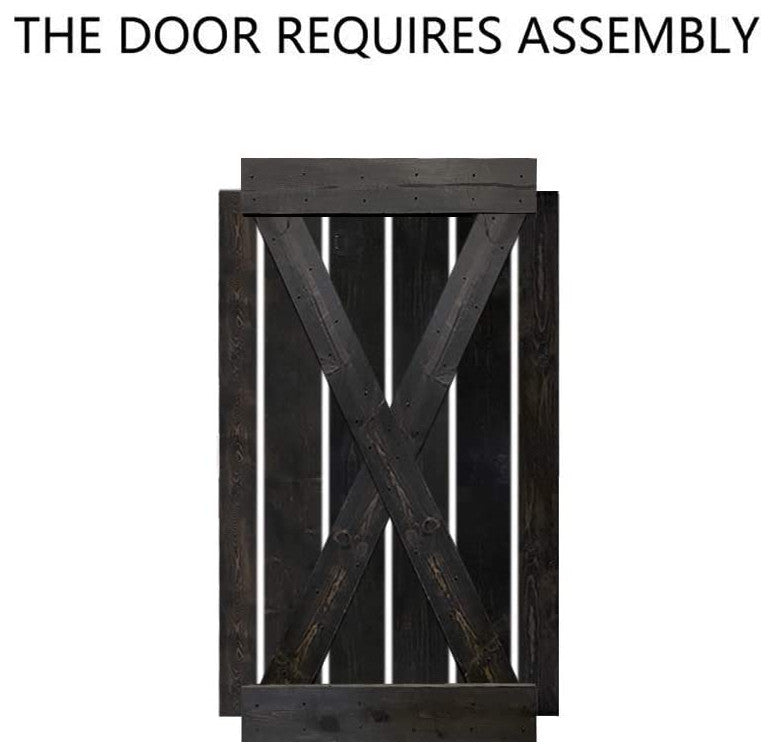 Stained Solid Pine Wood Sliding Barn Door, Charcoal Black, 36"x84", X Series