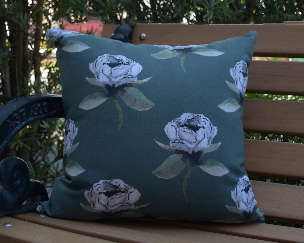 Floral Bunch Green Floral Print Decorative Outdoor Throw Pillow, 20"