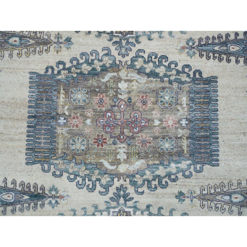 Ivory Wool Hand Knotted Reimagined Persian Viss Round Oriental Rug, 9'9"x9'9"