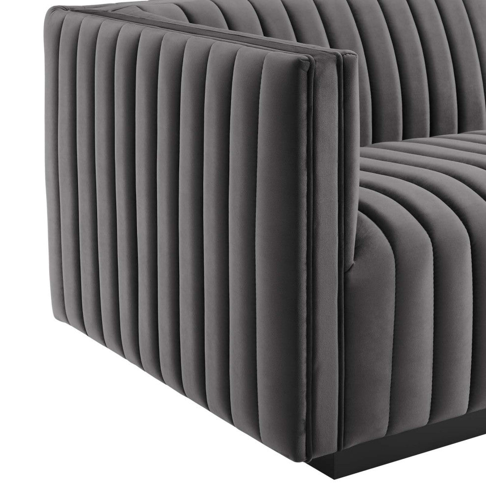 Conjure Channel Tufted Performance Velvet 6-Piece Sectional, Black Gray