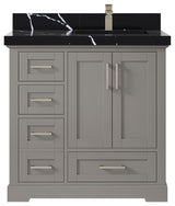 Boston 36 Right Offset Bath Vanity in Elephant Skin Gray 2" Calacatta Black