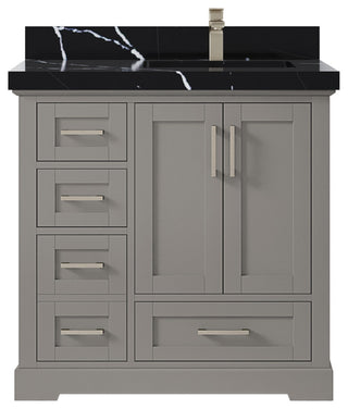Boston 36 Right Offset Bath Vanity in Elephant Skin Gray 2" Calacatta Black