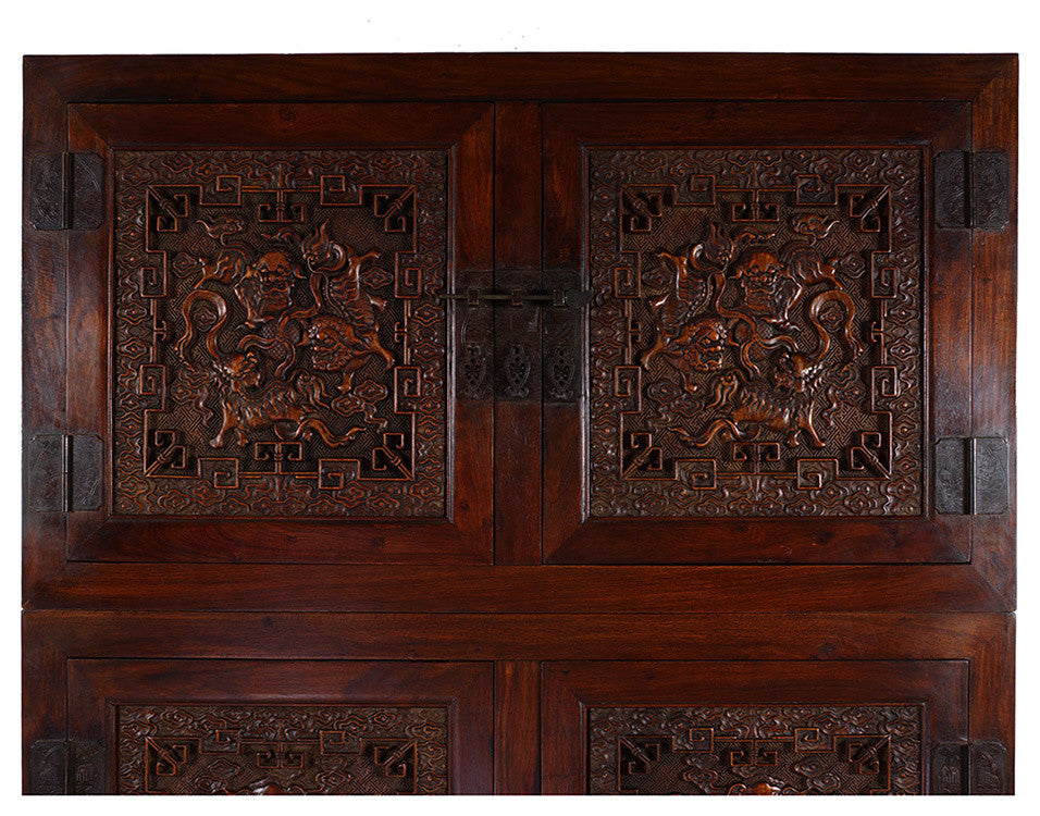 Consigned Chinese Antique Carved Camphor Wood Compound Wardrobe 17LP46