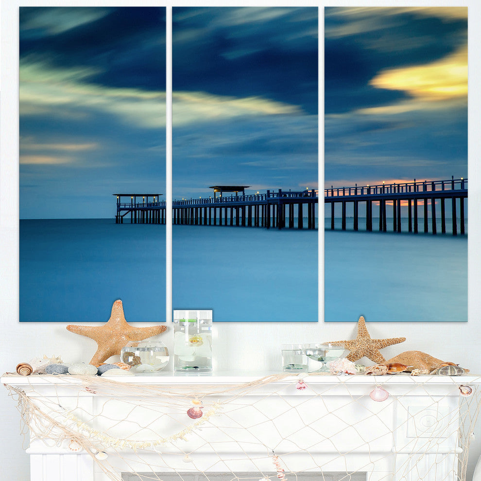 "Wooden Pier and Turquoise Seashore" Sea PierMetal Wall Art, 3 Panels, 36"x28"