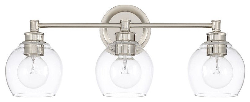 Mid-Century 3 Light Vanity, Polished Nickel