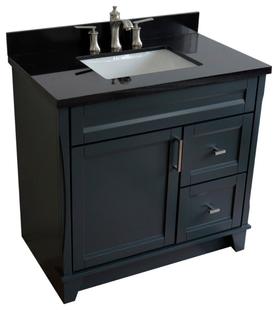 37" Single Sink Vanity, Dark Gray Finish With Black Galaxy Granite