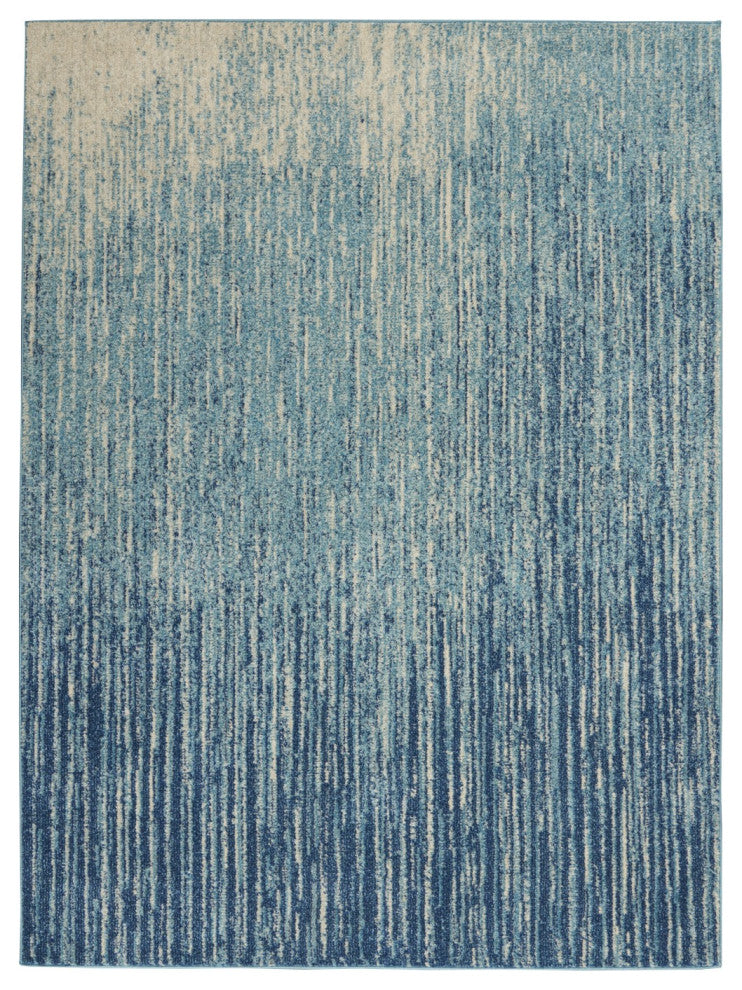 5' X 7' Ivory And Blue Abstract Stripes Power Loom Area Rug