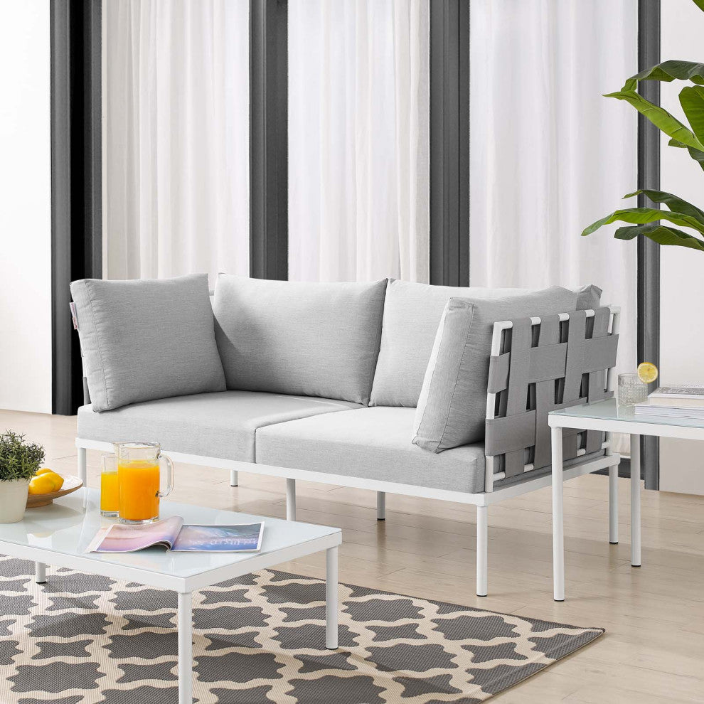 Lounge Loveseat Sofa, Sunbrella, Aluminum, Metal, Gray, Modern, Outdoor