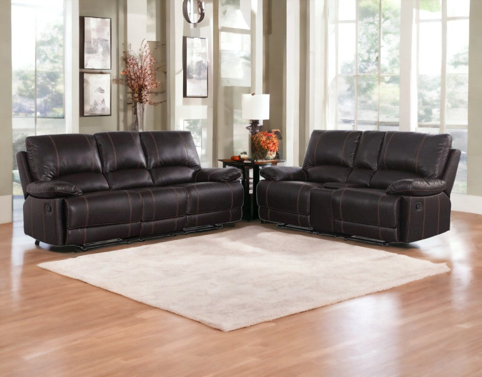 2-Piece Indoor Brown Faux Leather 5-Person Seating Set