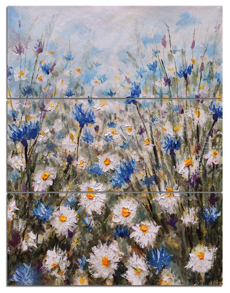 "Glade of Cornflowers and Daisies" Metal Wall Art, 3 Panels, 28"x36"
