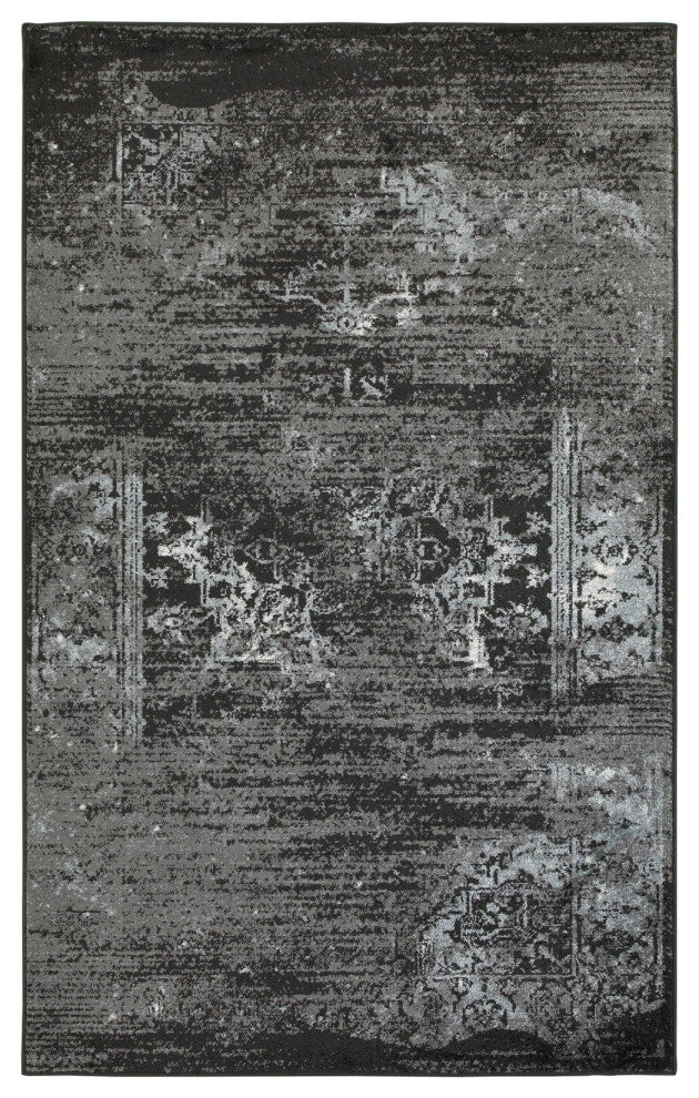 8" x 10" Black and Gray Distressed Area Rug