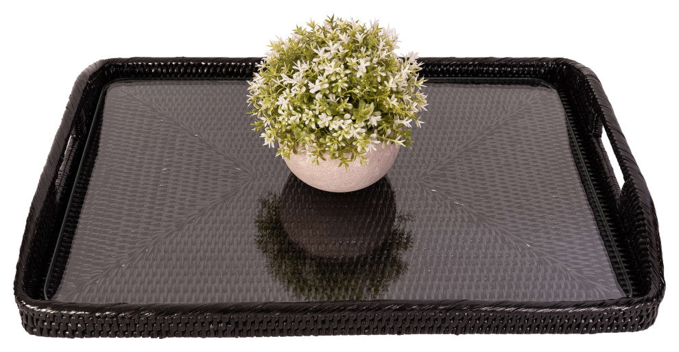 Rectangular Tray With Glass Insert, Tudor Black, 14"x10"x1"