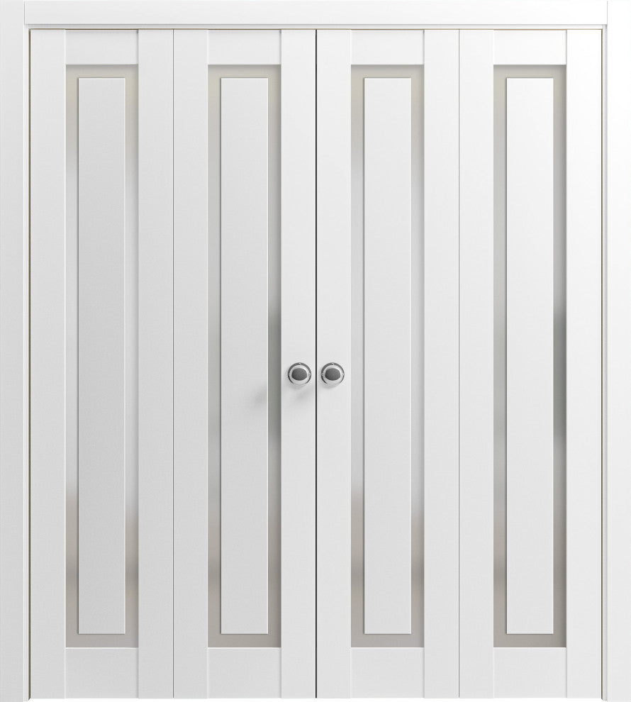Closet Double Bi-fold Doors, Planum 0888 Painted White & Frosted Glass