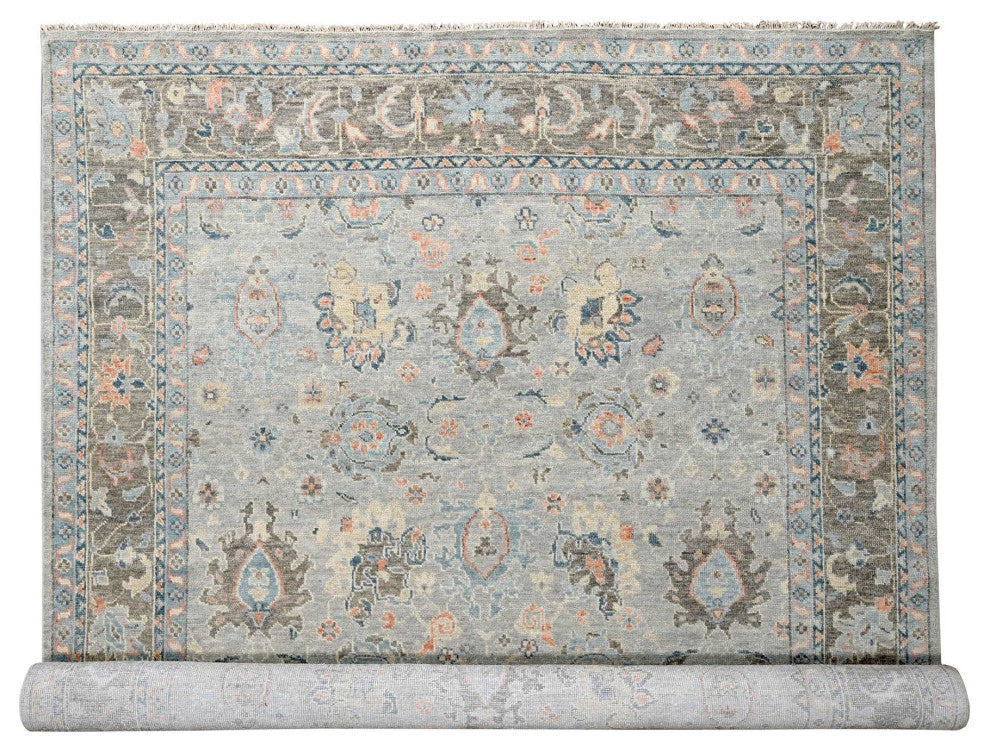 Harbor Gray Hand Knotted Supple Oushak Wool Oversized Rug, 12'x17'9"