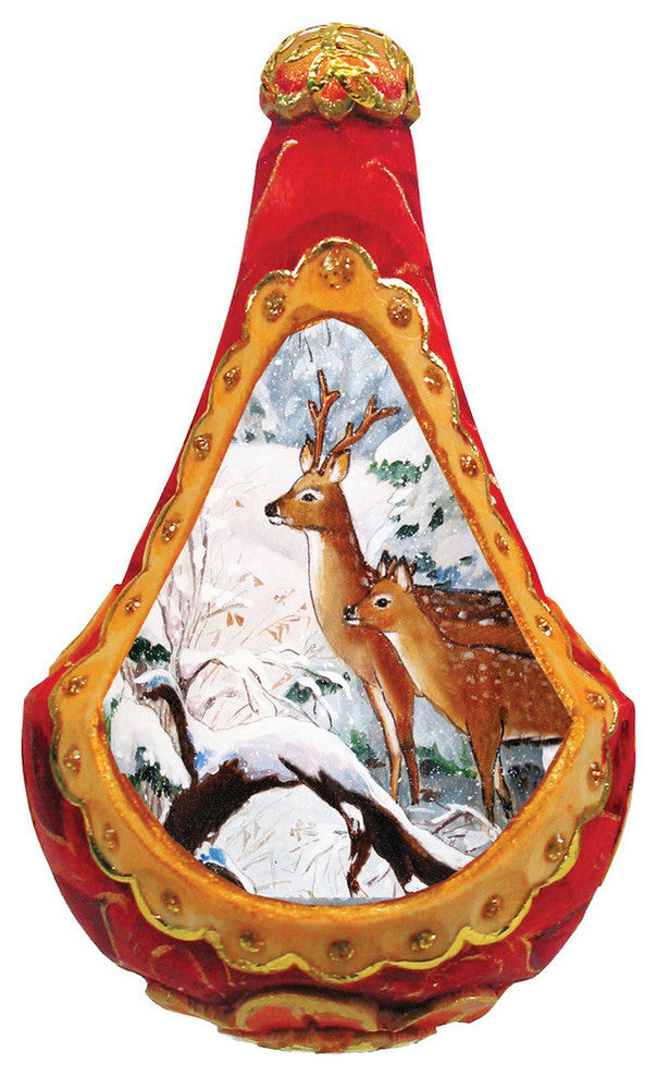 Hand Painted Santa On Sleigh Scenic Ornament