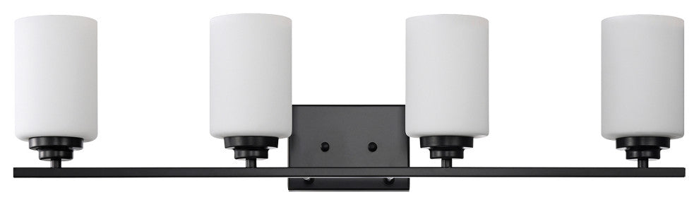 4-Light Matte Black Vanity With Etched White Glass Shades