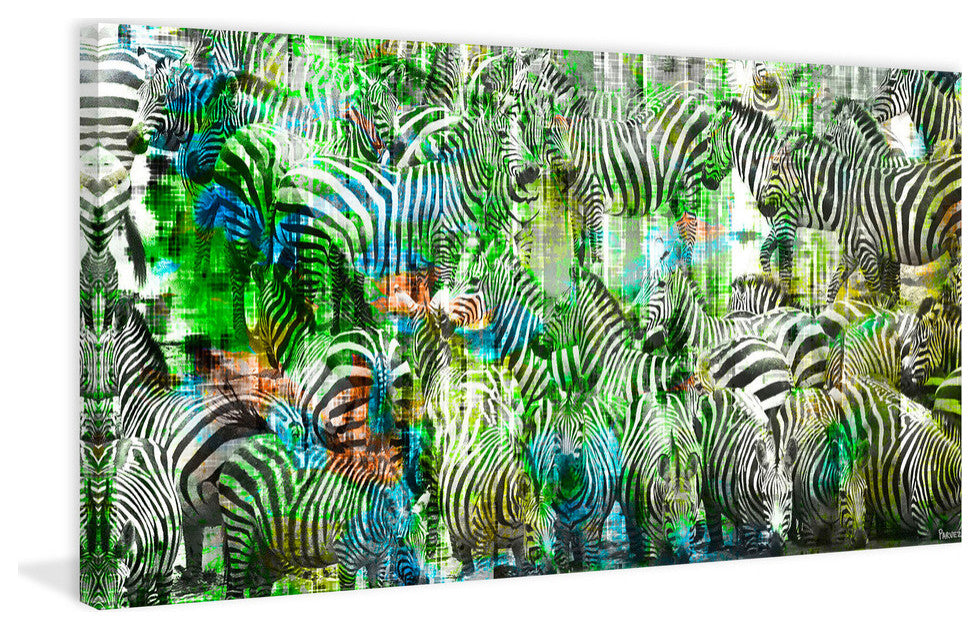 "Green Zebras" Print on Canvas, 24"x12"