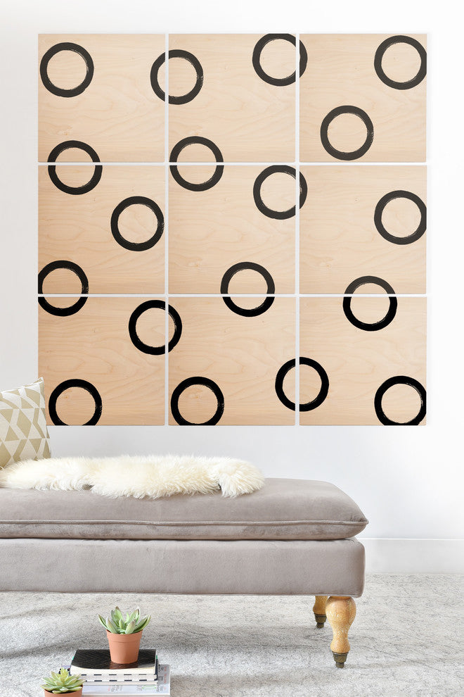 Deny Designs Kelly Haines Monochrome Circles V2 Wood Wall Mural, 3'x3'