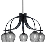 Cavella 5 Light, Downlight Chandelier, Matte Black Finish, 6" Smoke Textured