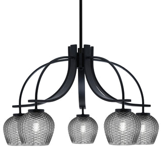 Cavella 5 Light, Downlight Chandelier, Matte Black Finish, 6" Smoke Textured