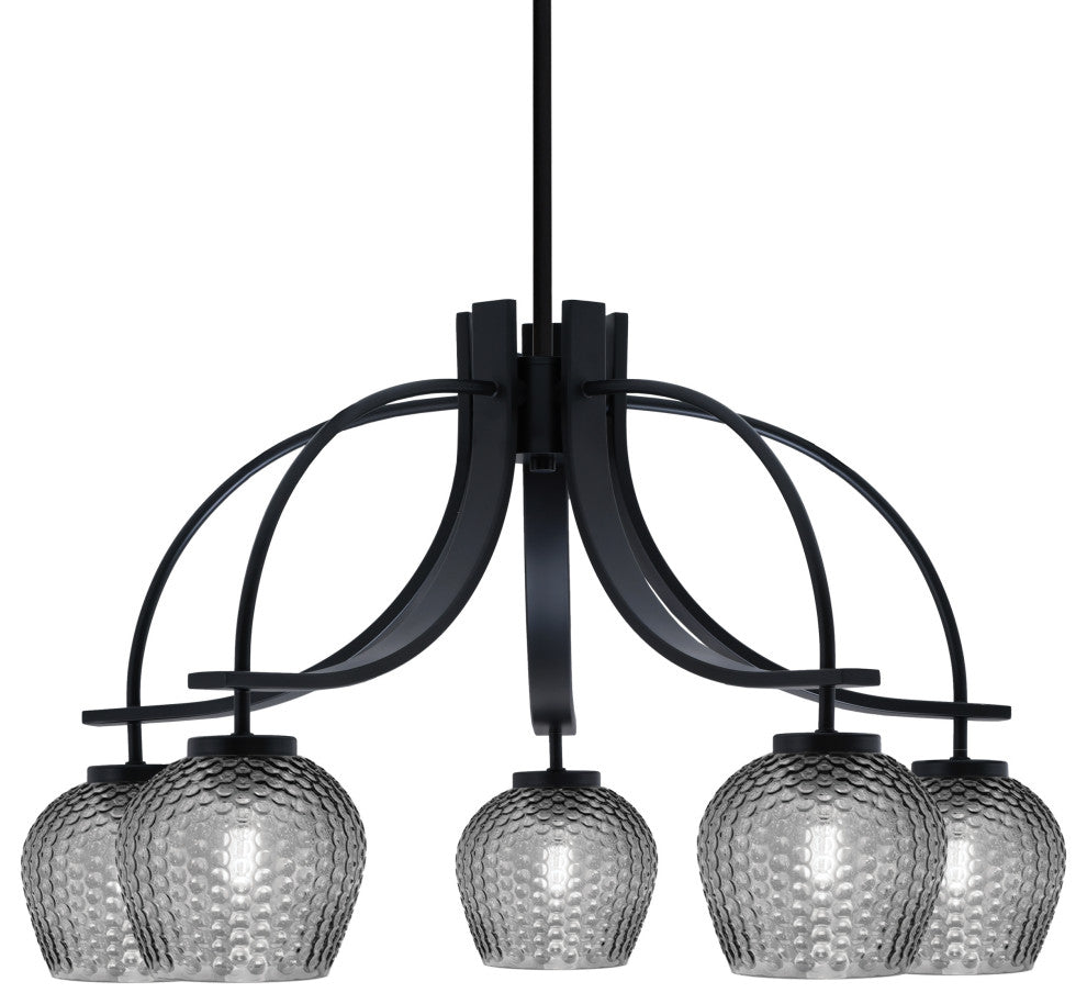 Cavella 5 Light, Downlight Chandelier, Matte Black Finish, 6" Smoke Textured