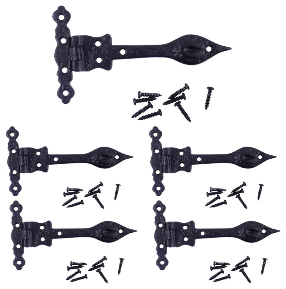 Black Hinges For Doors Wrought Iron Hinge 6 Inch Spear Tip Hardware Pack of 4