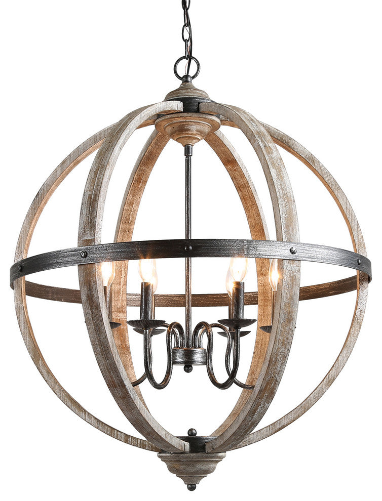 LALUZ 27-in 6-Light Distressed Gray Wood Globe Farmhouse Chandelier