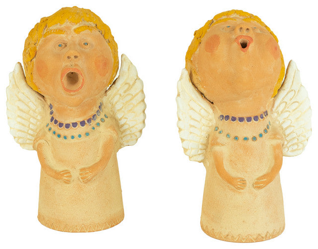 Set of Two Caroling Clay Angels