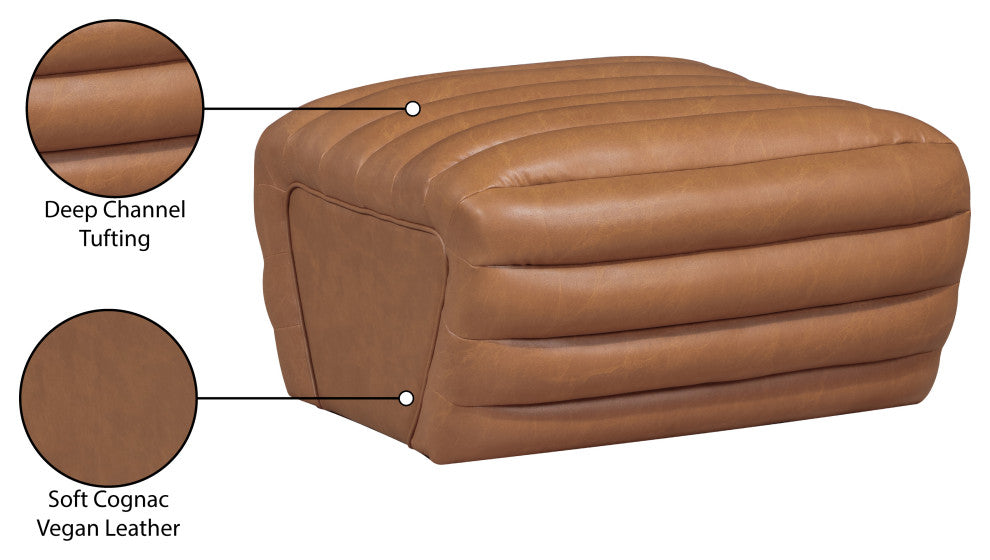 Vega Upholstered Ottoman, Cognac, Vegan Leather