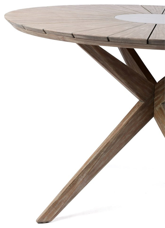 Sachi Outdoor Light Eucalyptus Wood and Concrete Round Dining Table